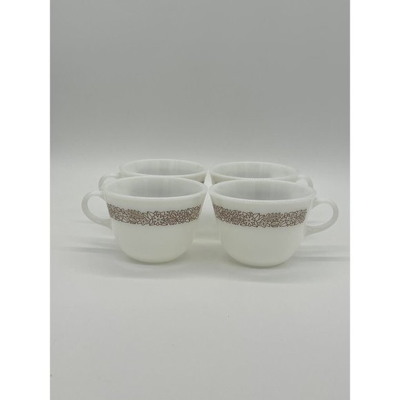 Pyrex Other - Set of 4 Vintage Pyrex Milk Glass "Woodland" 8 oz. with Brown Flowers